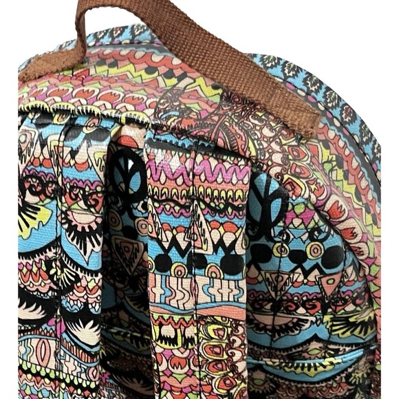 Sakroots Rockaway Backpack Aqua One World Peace Print Coated Canvas Boho Bag - Picture 11 of 16